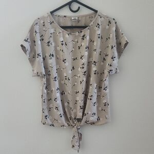 Wrapper Tan Floral Tie-Front Blouse